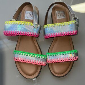 Dolce Vita Kids Iridescent Sandals with Neon Pink, Green & Yellow Trim